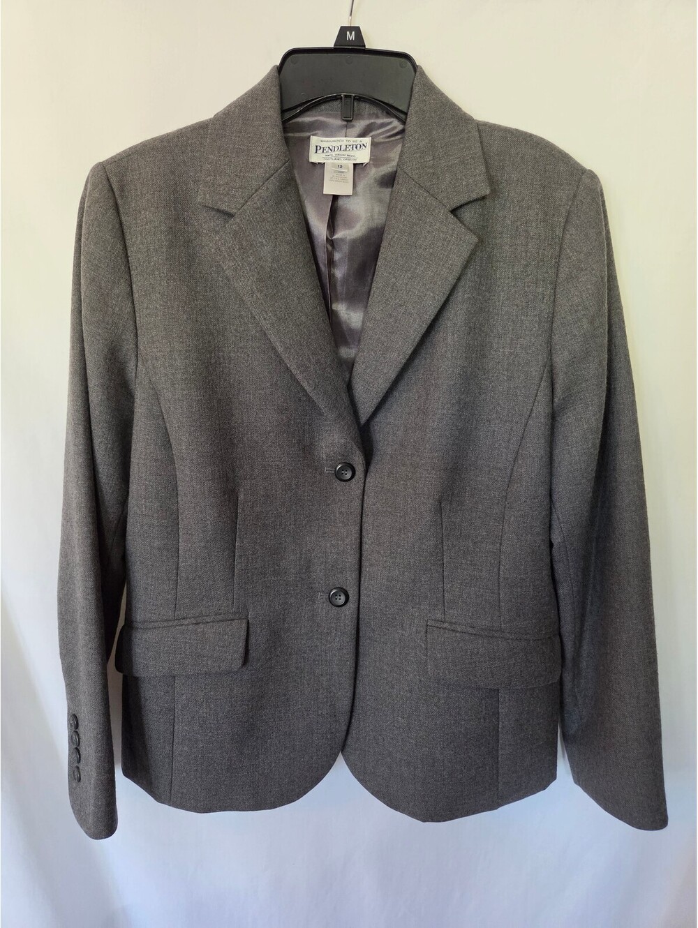 Pendleton Women's Wool Blazer Size 12 Charcoal Gray Tailored Two Button Jacket